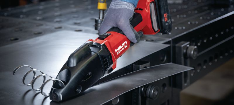 SSH 6-22 Cordless shears High-capacity cordless double-cut shear for fast cuts in sheet metal, profiles and HVAC duct up to 2.5 mm│12 Gauge (Nuron battery platform) Applications 1