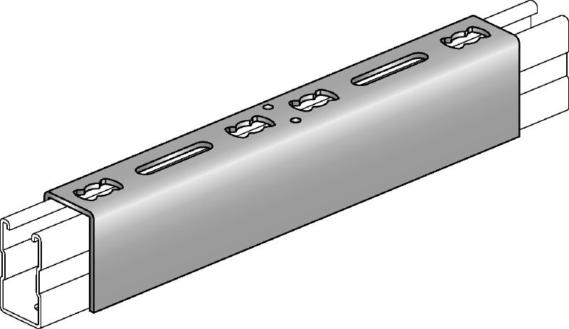 MQV Channel tie Galvanized channel connector used as a longitudinal extender for MQ strut channels