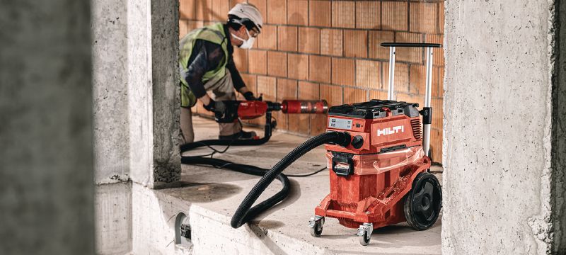 VC 40H-X H-Class dust extractor (ACD) Powerful dust extractor with large container and push-bar for connection with power tools and jobsite clean ups (wet & dry), 30l tank – ACD certified vacuum Applications 1