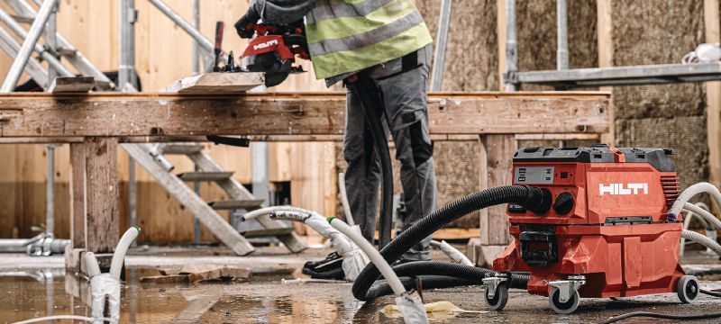 VC 20M-X M-Class dust extractor Powerful dust extractor for connection with power tools and jobsite clean ups (wet & dry), 15l tank Applications 1