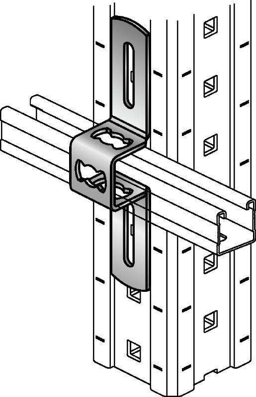 MIC-MI/MQ-X Hot-dip galvanized (HDG) connector for fastening MQ strut channels perpendicular to MI girders Applications 1