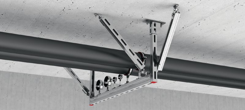 MQS-W Seismic angle Galvanized strut channel connector for use in braced MQ channel trapezes for seismic applications Applications 1