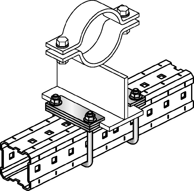 MIC-PS/MIC-PSP Hot-dip galvanized (HDG) connector for fastening pipe shoes to MI girders for heavy-duty applications with expansion