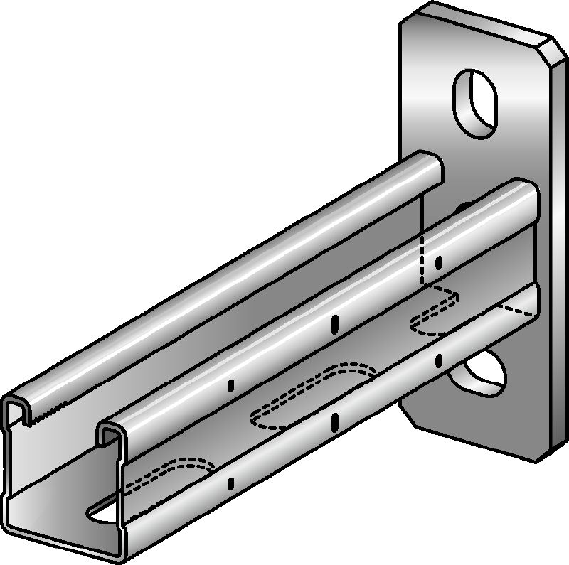 MQK-41 Bracket Galvanized bracket with a 41 mm high, single MQ strut channel for medium-duty applications