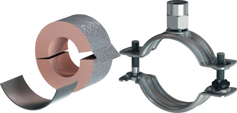 MI-CF LS Refrigeration pipe clamp Galvanized pipe clamp with load sharing for refrigeration applications with a variety of insulation thicknesses