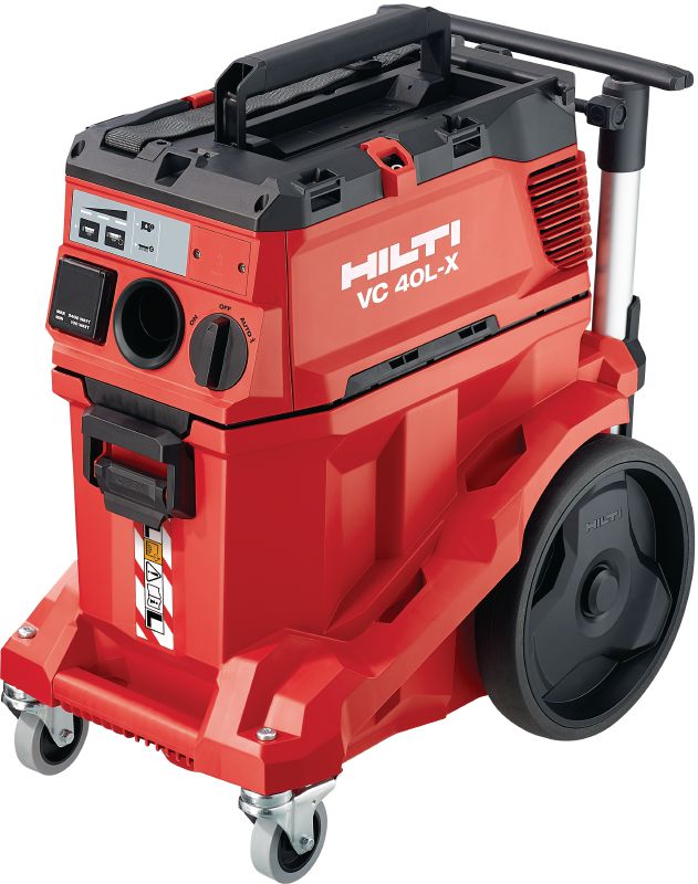 VC 40L-X L-Class dust extractor Powerful dust extractor with large container and push-bar for connection with power tools and jobsite clean ups (wet & dry), 30l tank