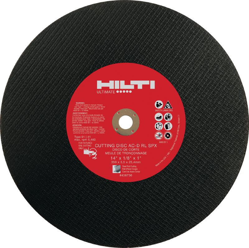 AC-D RL Rail cutting disc Longer-lasting cut-off disc for cutting steel railway tracks using fixed rail saws with clamp