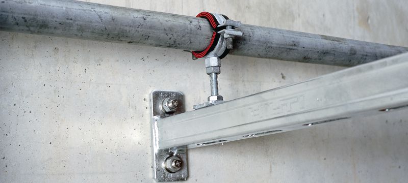 MP-MI-F Heavy-duty pipe clamp Hot-dip galvanized (HDG) pipe clamp with sound insulation for heavy-duty applications Applications 1