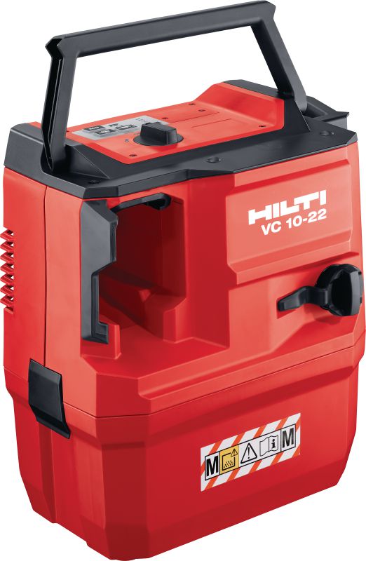 VC 10M-22 Cordless M-Class dust extractor Compact and powerful cordless dust extractor with optional backpack for connection with power tools and jobsite clean ups (wet & dry), 8l tank (Nuron battery)