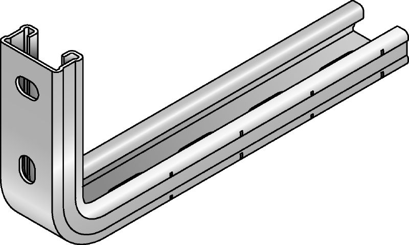 MQK-21-L Galvanized bracket with a 21 mm, high single MQ strut channel for medium-duty indoor applications