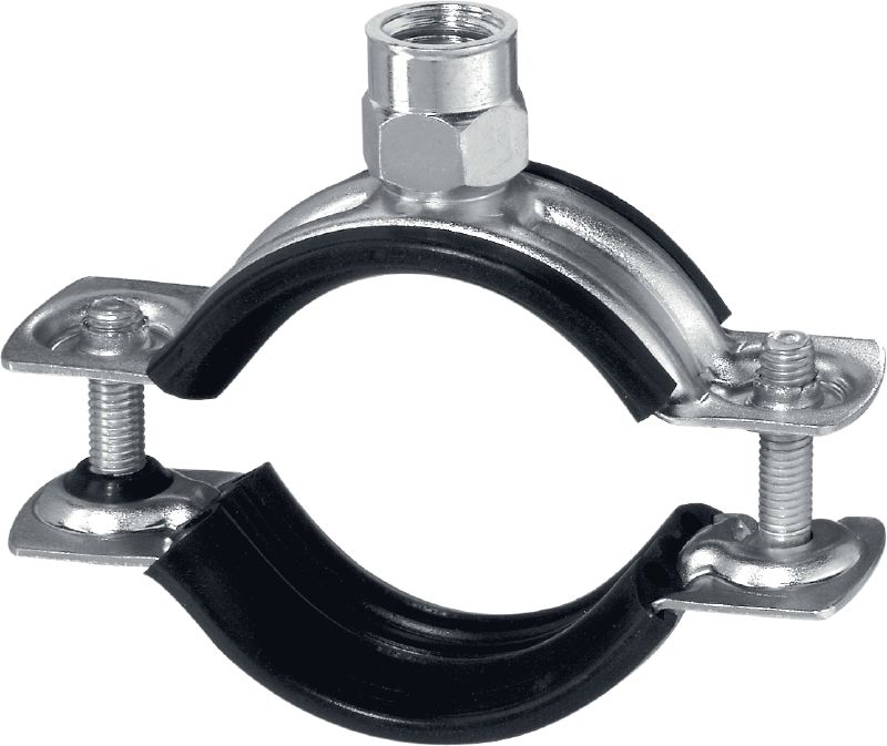 MP-HI Quick-close pipe clamp light-duty (sound insulated) Premium galvanized pipe clamp with quick closure for light-duty applications