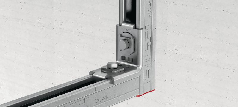 MQW-H2 Angle bracket Galvanized 90-degree angle bracket for connecting multiple MQ strut channels with high horizontal load capacity Applications 1
