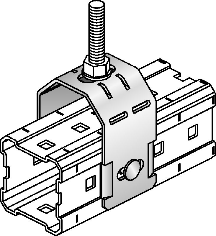 MIC-TRC Connector (double) Hot-dip galvanized (HDG) connector for fastening M12 (1/2) and M20 (3/4) threaded rods to MI girders Applications 1