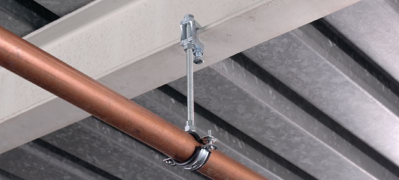 MP-HI Quick-close light-duty pipe clamp Galvanized pipe clamp with sound insulation and quick closure for high productivity in light-duty applications Applications 1