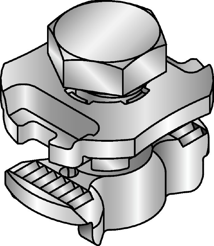 MQN-C HDG plus Hot-dip galvanized (HDG plus) channel connector for joining any elements with a butterfly opening