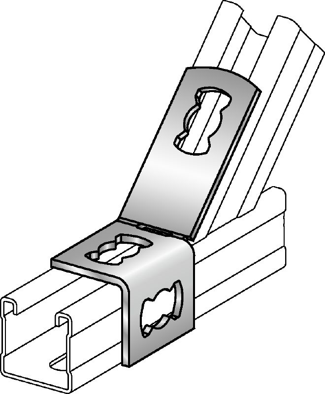 MQW 45°/135°-F Hot-dip galvanized (HDG) 45- or 135-degree angle for connecting multiple MQ strut channels