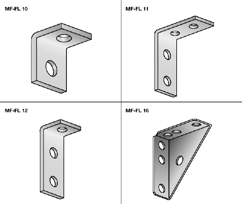 MF-FL angle Standard hot-dip galvanized (HDG) angle for many common strut connections