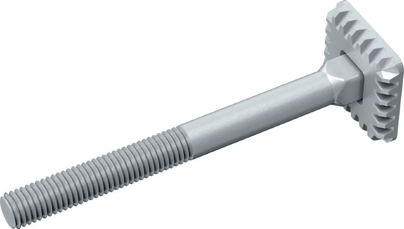 MIA-EH Screw Hot-dip galvanized (HDG) screw with an integrated toothed plate for easier fastening and one-handed adjustment of MI and MIQ connectors