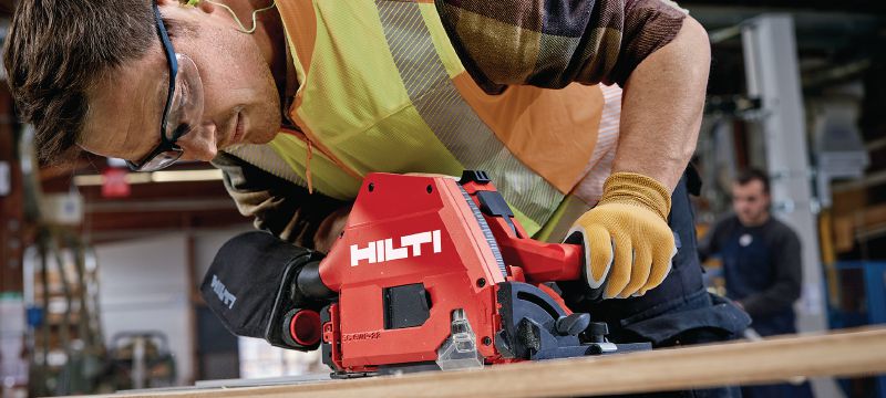 SC 6WP-22 Cordless plunge saw Precision plunge circular saw with high dust capture rate for clean and controlled, straight cuts in wood up to 53 mm│2-1/8” depth with guiderail Applications 1