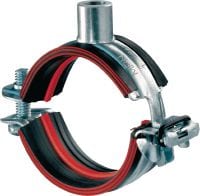 MPN-QRC Quick-close pipe clamp (sound insulated) Ultimate galvanized pipe clamp with quick connection head for maximum productivity in medium-duty applications