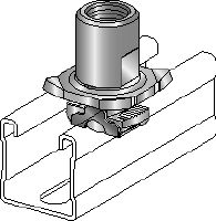 MQA Galvanized pipe clamp saddle (imperial) with an adaptor for connecting threaded components to MQ strut channels