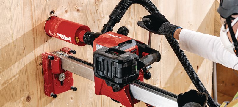 DD 150-U-22 cordless core drill Cordless diamond coring machine for handheld or rig-based coring from 52-162 mm (2 – 6-3/8) in concrete or up to 252mm (10) in masonry (Nuron battery) Applications 1