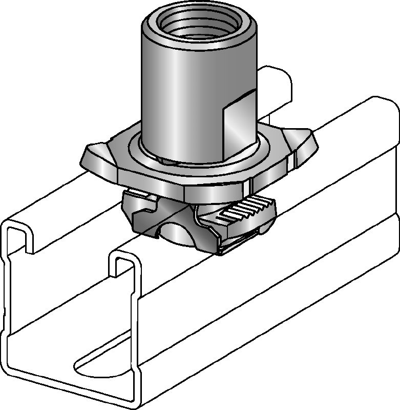 MQA Galvanized pipe clamp saddle (imperial) with an adaptor for connecting threaded components to MQ strut channels